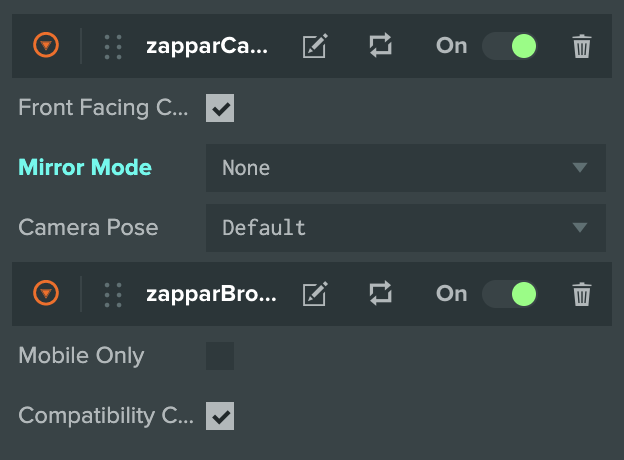Zappar AR Camera Settings
